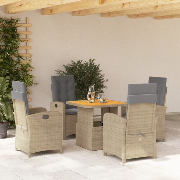 vidaXL 5-delige Tuinset met kussens poly rattan beige