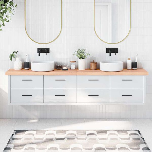 vidaXL Wastafelblad 220x40x(2-6) cm behandeld massief hout lichtbruin