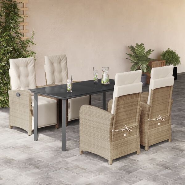 vidaXL 5-delige Tuinset met kussens poly rattan beige