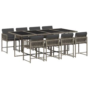 vidaXL 9-delige Tuinset met kussens poly rattan grijs