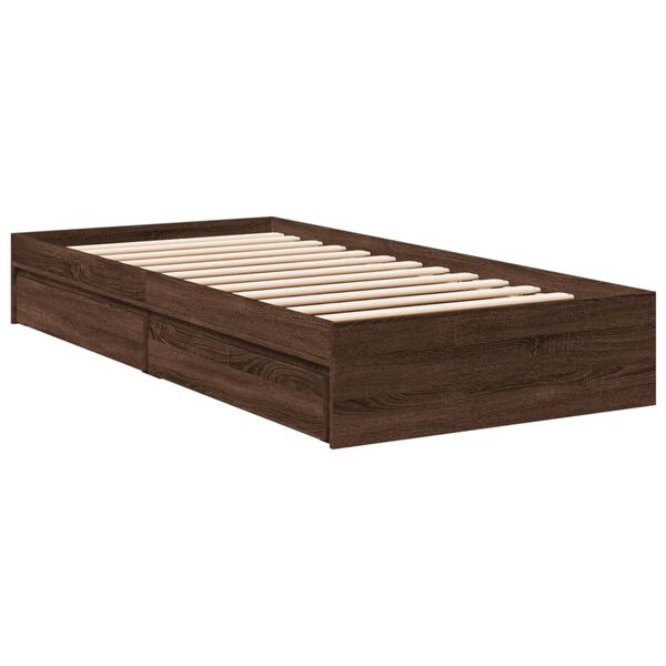 vidaXL Bedframe met lades bewerkt hout bruin eikenkleurig 90x190 cm