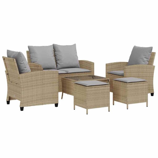 vidaXL 6-delige Loungeset met kussens poly rattan beige