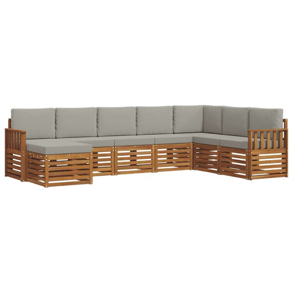 vidaXL Sofa-Sets 8 pcs Natuurlijk en Lichtgrijs Massief Acaciahout