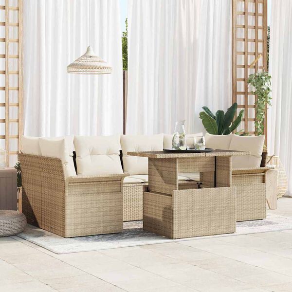 vidaXL Tuin Sofa Set met kussen met opslag 7 pcs Beige Poly Rattan