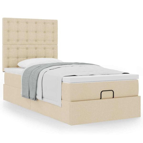 vidaXL Ottoman bed met matras 80x200cm stof crèmekleurig