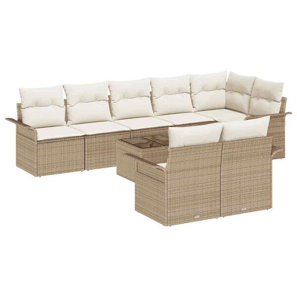 vidaXL Tuin Sofa Set met kussen 9 pcs Beige Poly riet