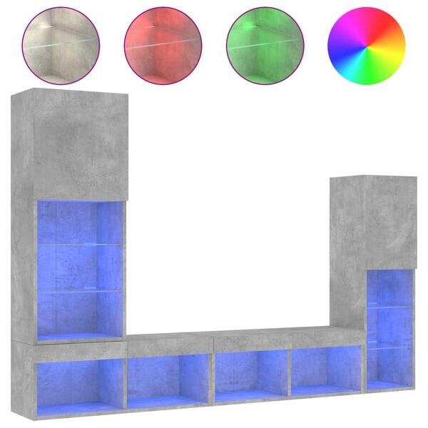 vidaXL 4-delige Tv-wandmeubelset met LED bewerkt hout betongrijs