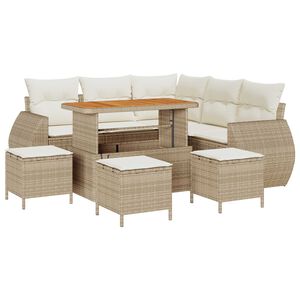 vidaXL Tuinbankenset 9 pcs Beige poly rattan