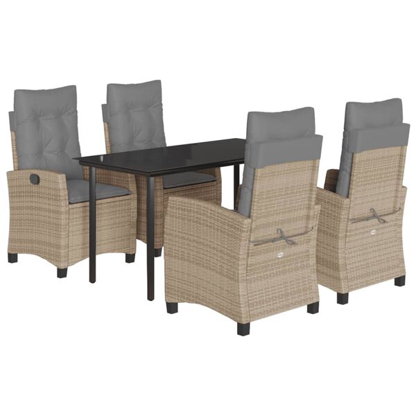 vidaXL 5-delige Tuinset met kussens poly rattan gemengd beige