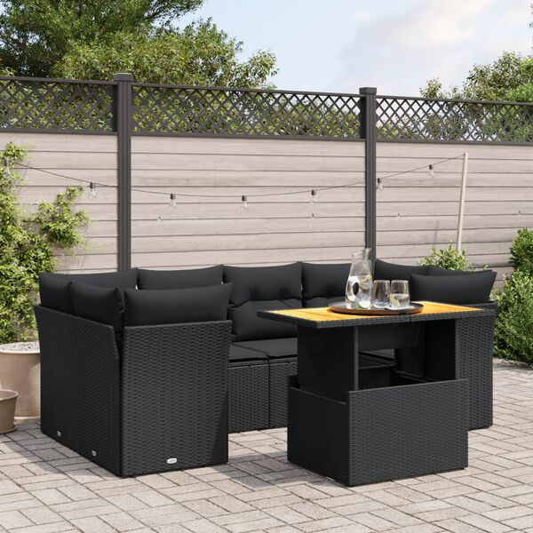 vidaXL 7-delige Loungeset met kussens poly rattan zwart