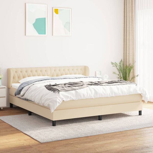 vidaXL Boxspring met matras stof cr&egrave;mekleurig 180x200 cm