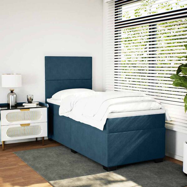 vidaXL Boxspring met matras fluweel blauw 90x190 cm