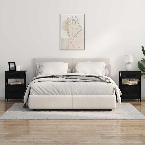 vidaXL Nachtkastje met lade Zwart Eiken 40 x 31 x 60 cm Bewerkt hout