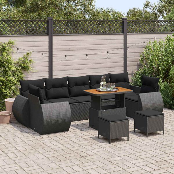 vidaXL Tuinbankenset 10 pcs Zwart poly rattan