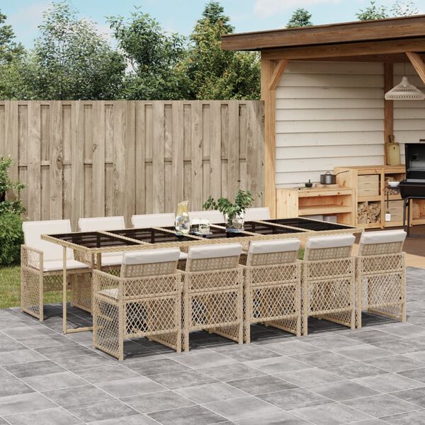 vidaXL 11-delige Tuinset met kussens poly rattan beige