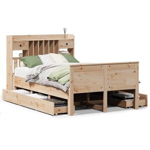 vidaXL Bed met boekenkast zonder matras massief grenenhout 135x190 cm