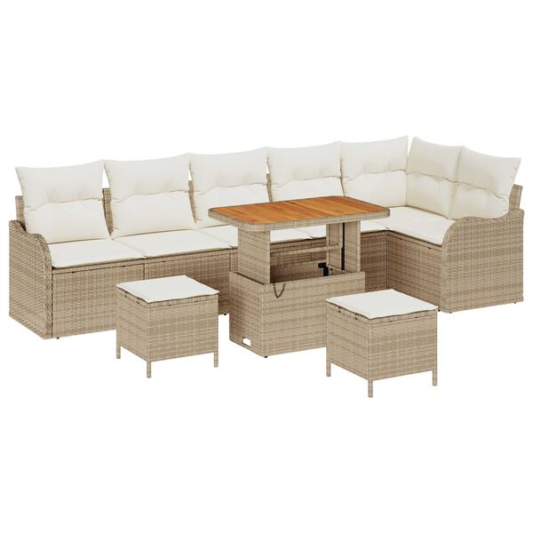 vidaXL Tuin Sofa Set met kussen met opslag 9 pcs Beige en Cr&egrave;me