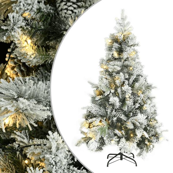 vidaXL Kerstboom met LED en dennenappels en sneeuw 120 cm PVC en PE