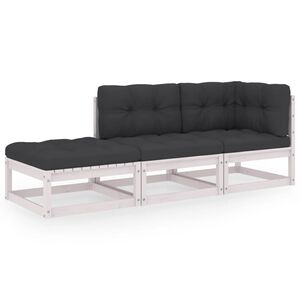 vidaXL 3-delige Loungeset met kussens massief grenenhout