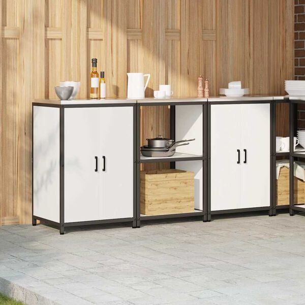 vidaXL Keukenopslag set met plank 3 pcs Wit Koudgewalst staal