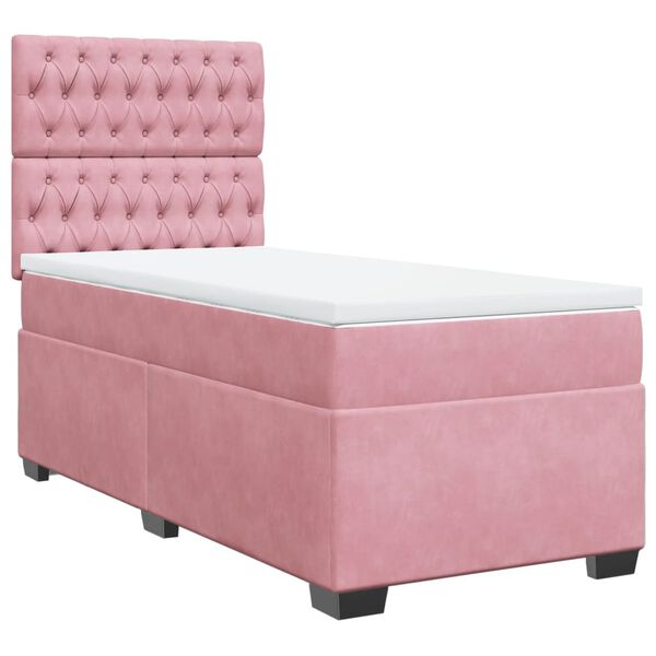 vidaXL Boxspring met matras fluweel roze 90x200 cm