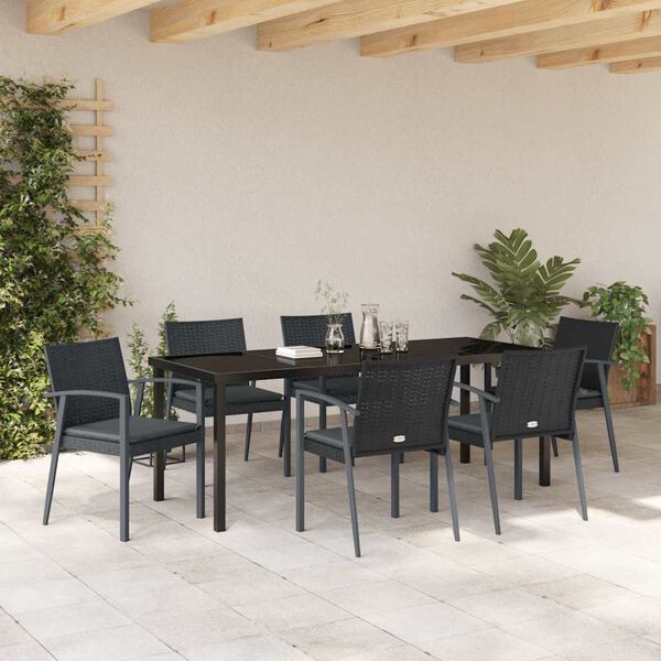 vidaXL Tuin eettafelset 7 pcs Zwart en Grijs PE Rattan