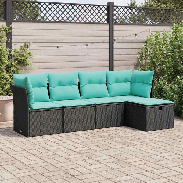 vidaXL 5-delige Loungeset met kussens poly rattan zwart