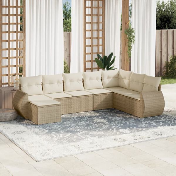 vidaXL 8-delige Loungeset met kussens poly rattan beige