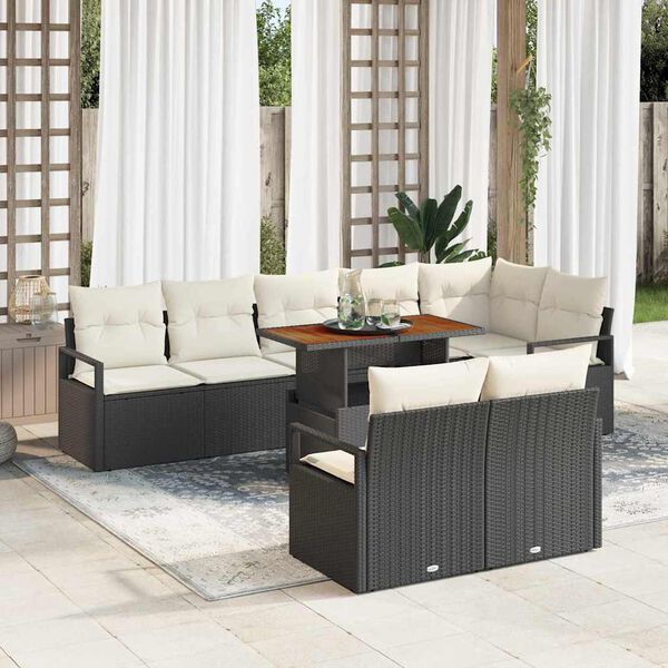vidaXL Tuin Sofa Set met kussen met kussen 9 pcs Zwart en Cr&egrave;me