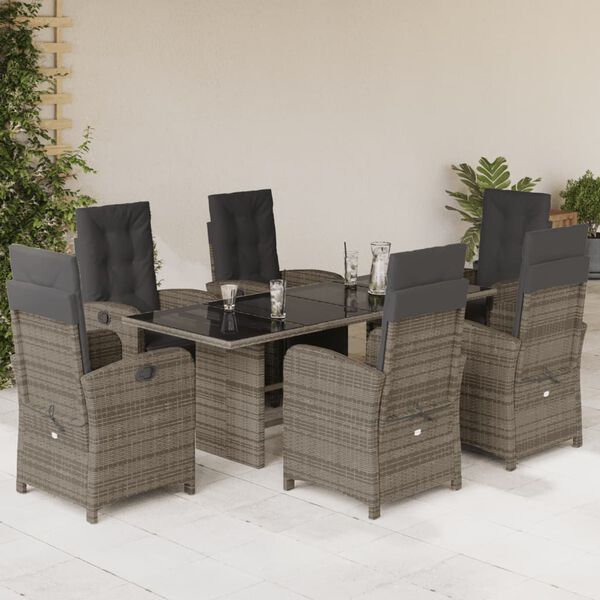 vidaXL 7-delige Tuinset met kussens poly rattan grijs