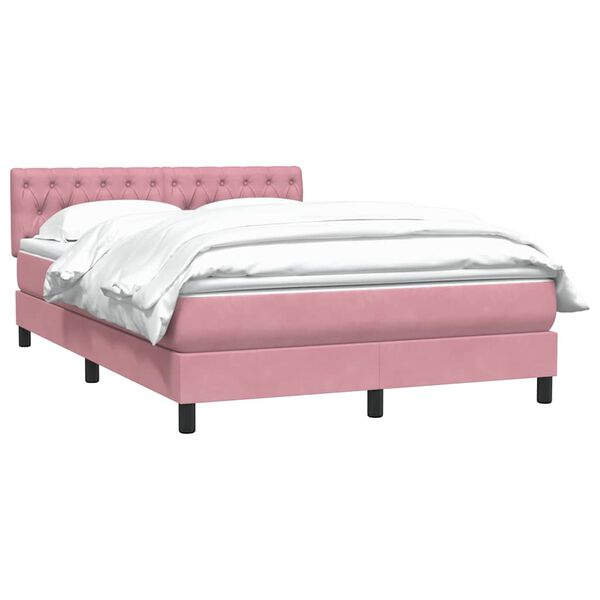 vidaXL Boxspring met matras fluweel roze 140x210 cm