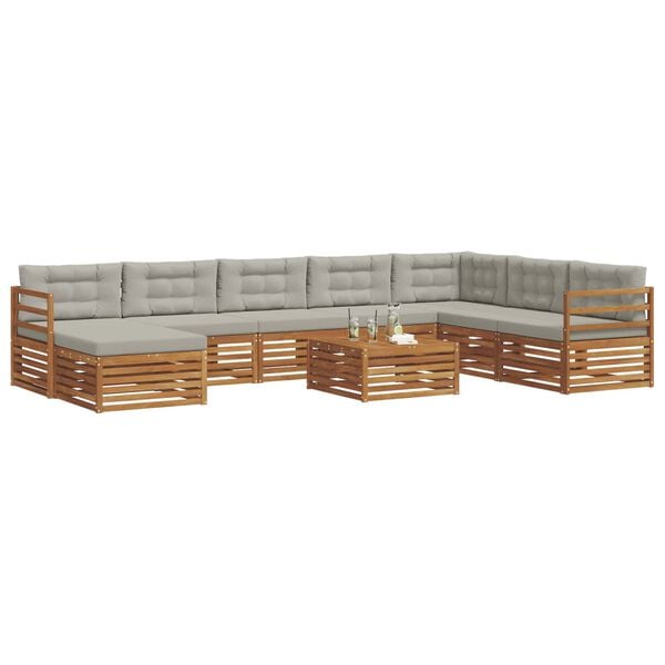 vidaXL Sofa-Sets 9 pcs Natuurlijk en Lichtgrijs Massief Acaciahout