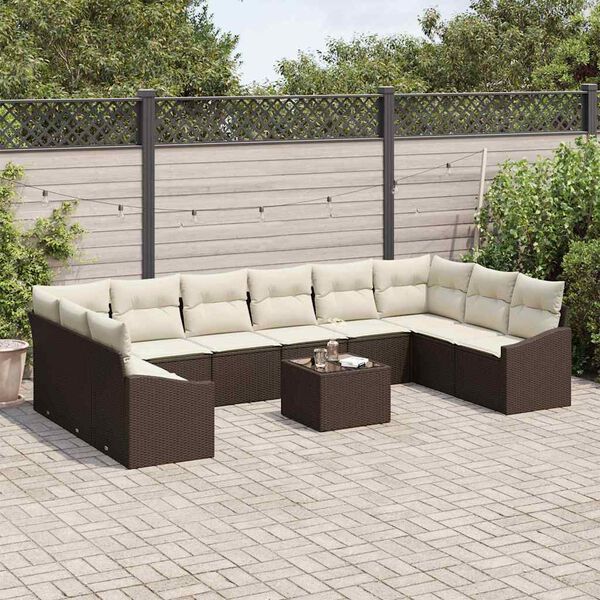 vidaXL Tuin Sofa Set 11 pcs Bruin Poly riet