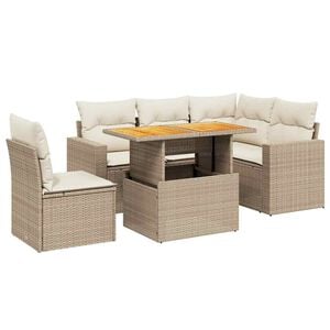 vidaXL 6-delige Loungeset met kussens poly rattan beige