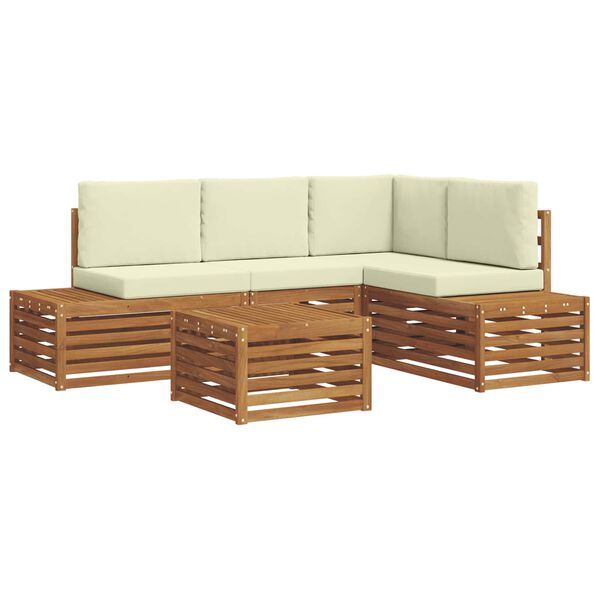 vidaXL Buiten bankenset met kussen 5 Stuk Natuurlijk en Cr&egrave;me