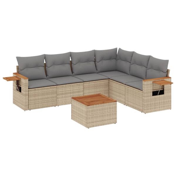 vidaXL 7-delige Loungeset met kussens poly rattan beige