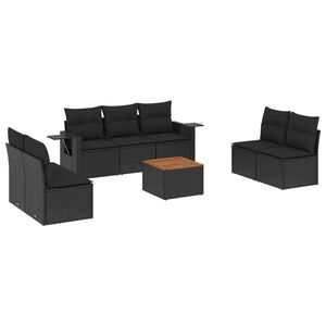vidaXL 8-delige Loungeset met kussens poly rattan zwart
