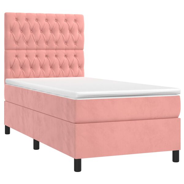vidaXL Boxspring met matras en LED fluweel roze 90x190 cm