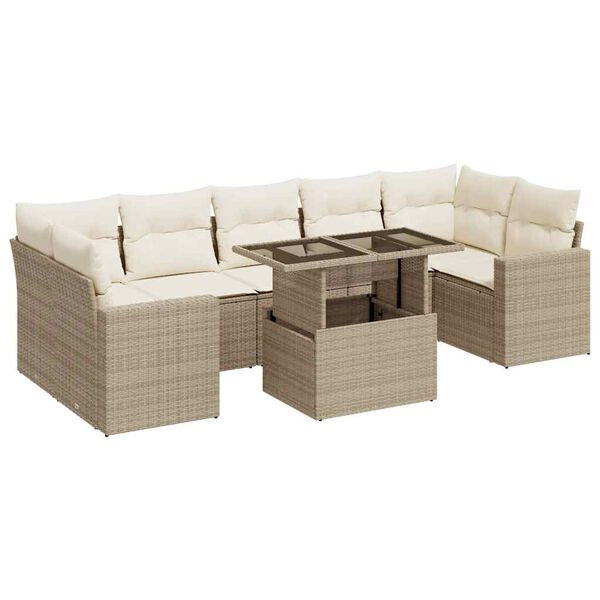 vidaXL 8-delige Loungeset met kussens poly rattan beige