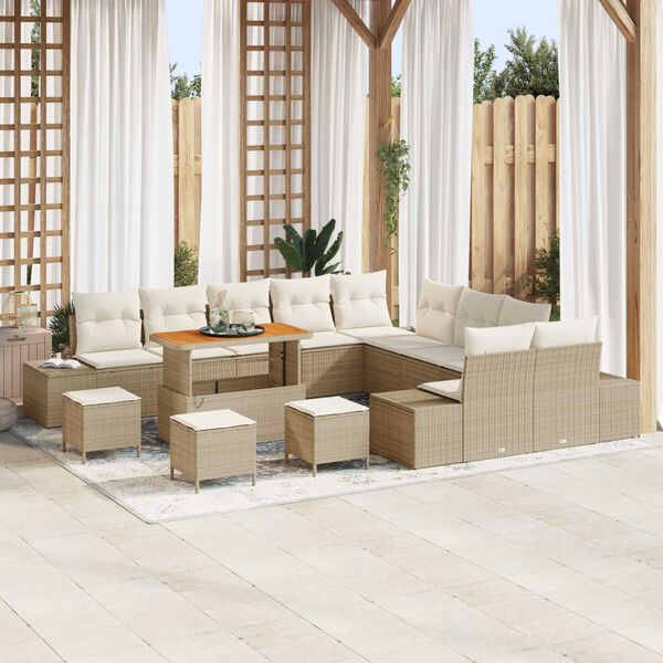 vidaXL Tuin Sofa Set met kussen 14 pcs Beige Poly riet