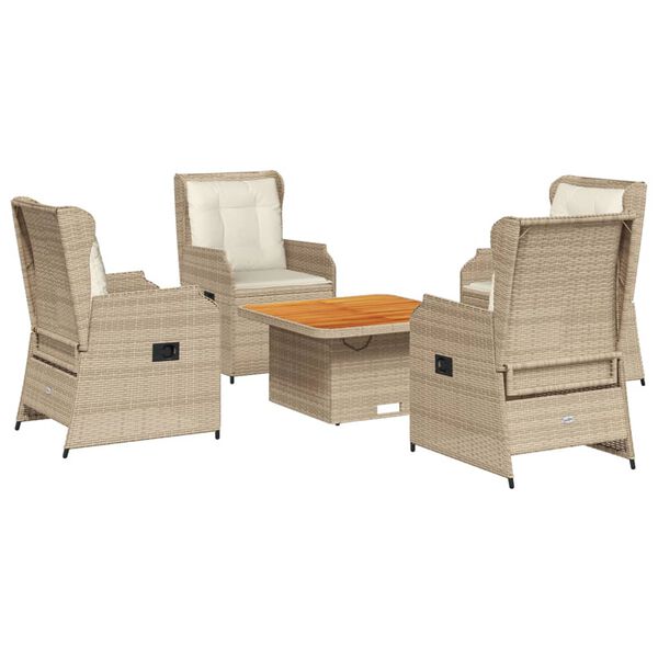 vidaXL 5-delige Loungeset met kussens poly rattan beige
