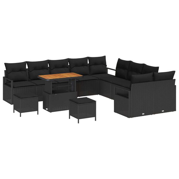vidaXL Tuin Sofa Set met kussen met opslag met kussen 13 pcs Zwart