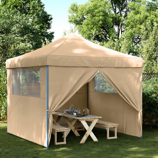 vidaXL Partytent inklapbaar pop-up met 4 zijwanden beige