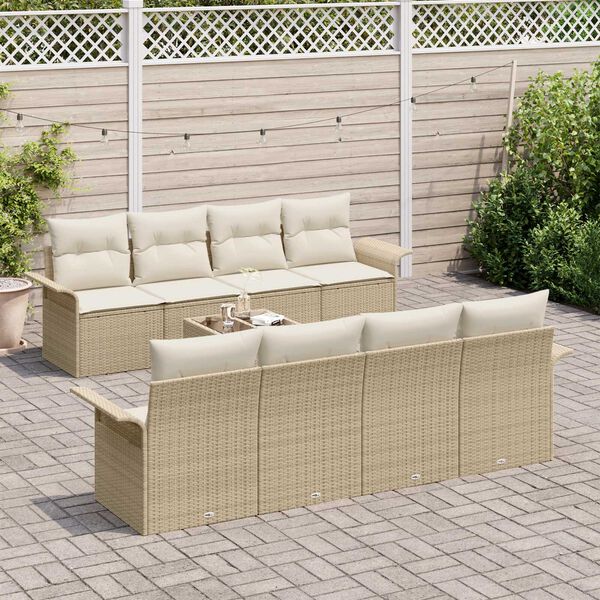 vidaXL Tuin Sofa Set 9 pcs Beige Poly riet