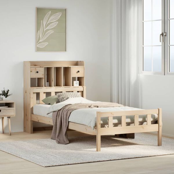 vidaXL Bed met boekenkast zonder matras massief grenenhout 90x190 cm