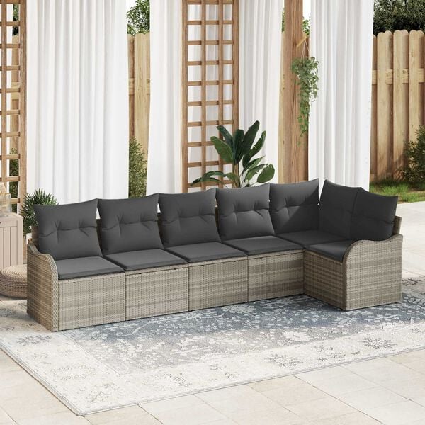 vidaXL Tuin Sofa Set met kussen met opslag 6 pcs Lichtgrijs Poly riet