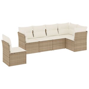 vidaXL 6-delige Loungeset met kussens poly rattan beige
