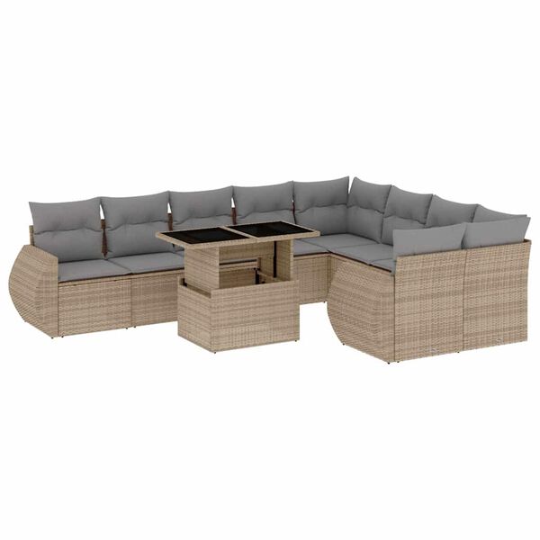 vidaXL 10-delige Loungeset met kussens poly rattan beige