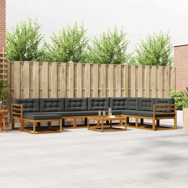 vidaXL Buiten bankenset met kussen 9 pcs Natuurlijk en Antraciet