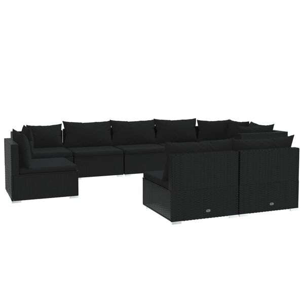 vidaXL 9-delige Loungeset met kussens poly rattan zwart